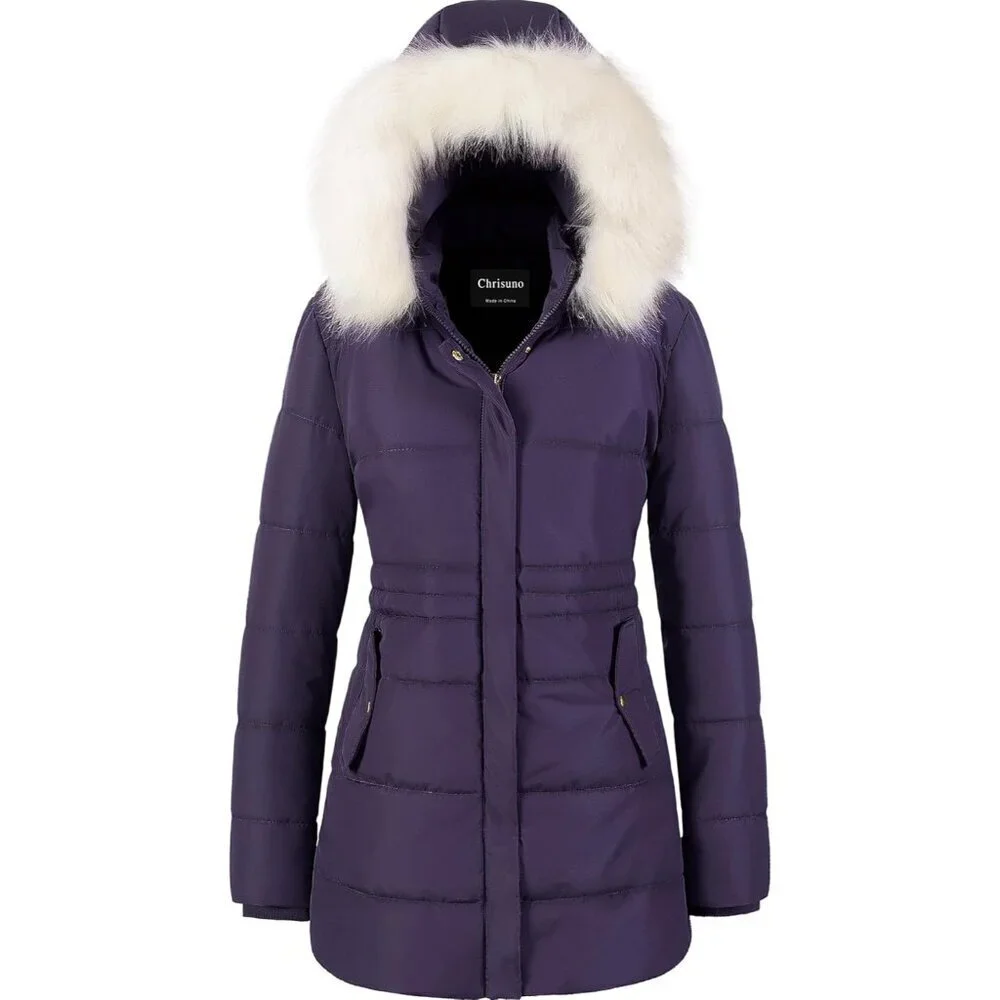 Women's Dark Purple Winter Warm Long Drawstring Waterproof Snow Puffer Jacket